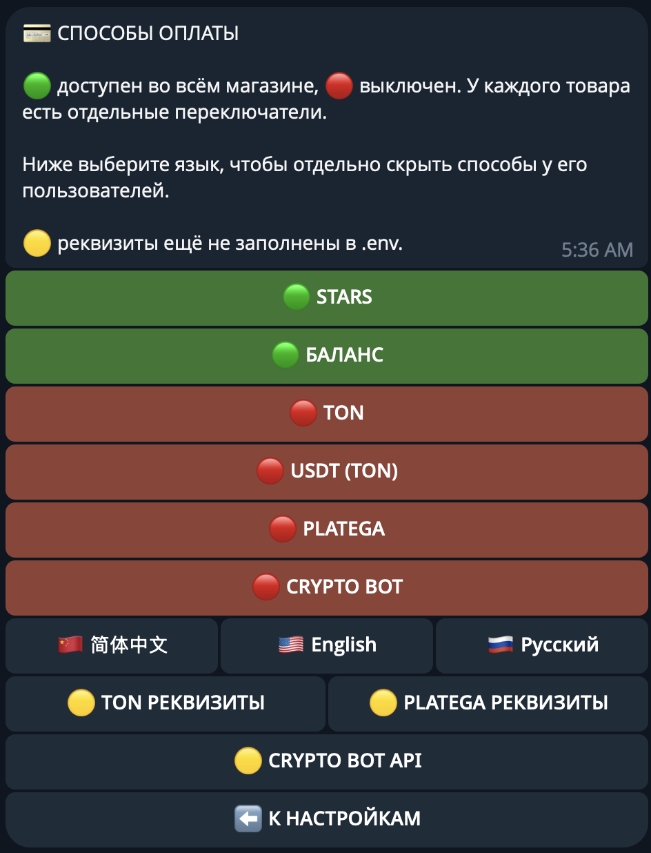 Способы оплаты в боте